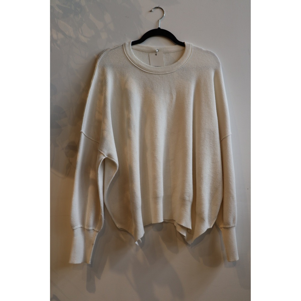 Ivory Ribbed Knit Oversized Crew Neck Sweater Drop Shoulder TL00169 Cream
